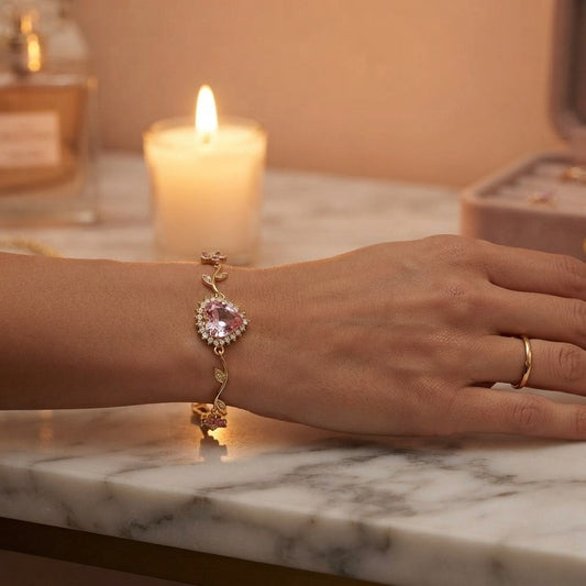 Gold-plated crystal heart bracelet